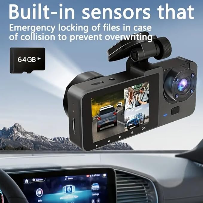 4K+1080P Ultra HD Car Dash Cam with 32GB SD Card - 3-Channel Front/Rear/Interior Camera, Motion Detection, 24H Parking Mode, WDR, G Sensor - Includes Mounting Hardware & Accessories.