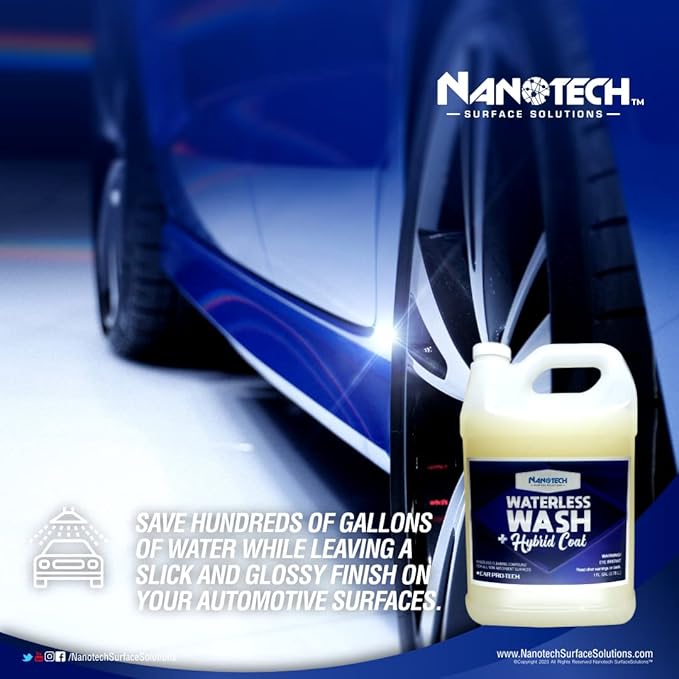 Nanotech Surface Solutions Nanotech Waterless Car Wash & Hybrid Coat- Rinse Less Car Wash Ceramic Spray- No Soap or Water Needed- Glossy Slick Finish- Paint Sealant Detailing (1 Gallon)