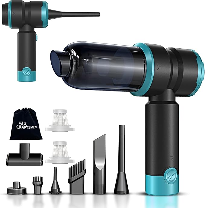 Handheld Car Vacuum Cleaner, 4-in-1 Cordless Rechargeable Mini Vacuum with Air Duster – Quickly Clean Crumbs, Pet Hair & Crevices in Car, Office, Home. Ideal for Commuters & Office Workers (Gold)