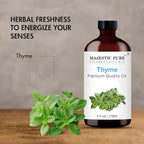 Majestic Pure Essential Oil with Glass Dropper - 100% Pure and Natural - Essential Oils for Diffuser, Aromatherapy, Soap and Candle Making, Thyme Essential Oil, Thyme Oil, 4 Fl Oz
