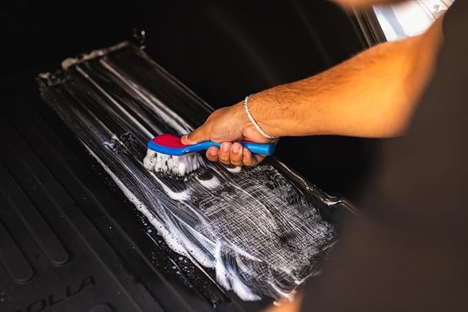 Detail Factory - ProGrip Interior Scrub Brush - Soft Bristles - Rubber Grip for Maximum Stability and Comfort - Curved Head Profile for Better Clearance - Black Ice