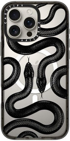 CASETiFY Impact Case for iPhone 16 Pro Max [Slim / 8.2 ft. 4X Military Grade Drop Protection/Compatible with Magsafe] - Black Kingsnake - Clear Black