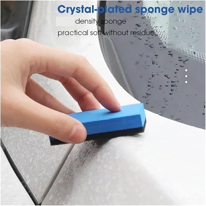 Compatible for 100PCS Car Ceramic Coating Sponge Applicator Glass Nano Wax Coat Sponges Blue Square and Cloth Cleaning Brush