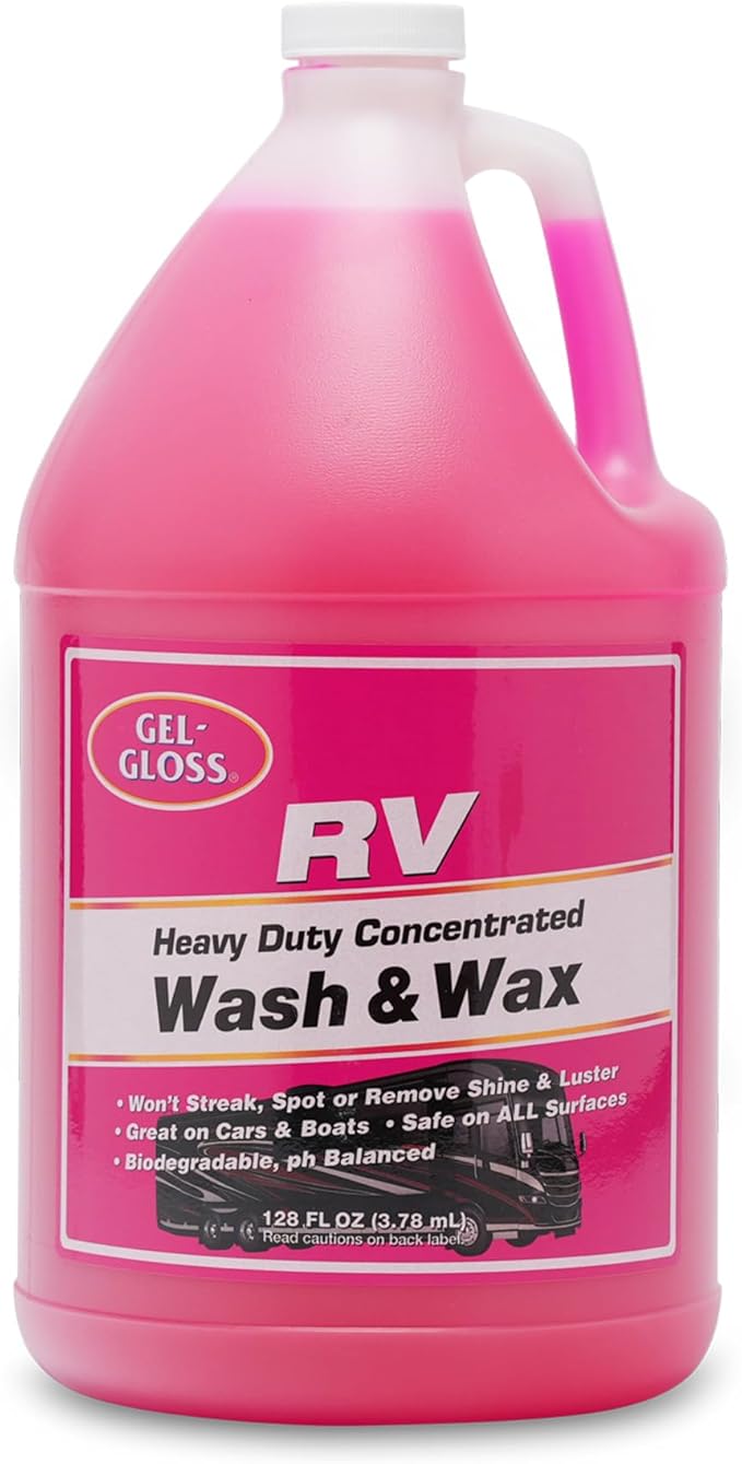 Gel GLOSS RV Wash & Wax - Clean, Streak-Free Finish, Reduced Water Spotting, pH Neutral, Concentrated Carnauba Wax Formula, Provides A Deep Gloss Finish on Campers and Motorhomes, 1 Gallon