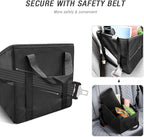 YOOFAN Car Seat Organizer - Passenger Seat Organizer, Collapsible Small Car Seat Storage Organizer for Console Front/Back, Automotive Backseat Organizer with Belt 4 Cup Holders for Kids Accessories