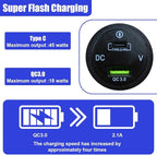 45W 12V USB Outlet 2-Port Car Charger Socket, PD USB C & QC 3.0 Port Waterproof Cigarette Lighter Sockets with LED Voltmeter, Universal Quick Charge Sockets for Cars RV Boat Marine Truck