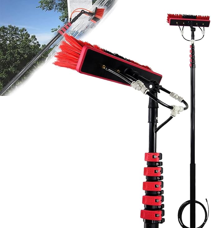 Water Fed Pole with Telescopic Brush for Solar Panel & Window Cleaning - Ideal for Glass, Trucks, Vans - Efficient Water Fed System for Streak-Free Shine