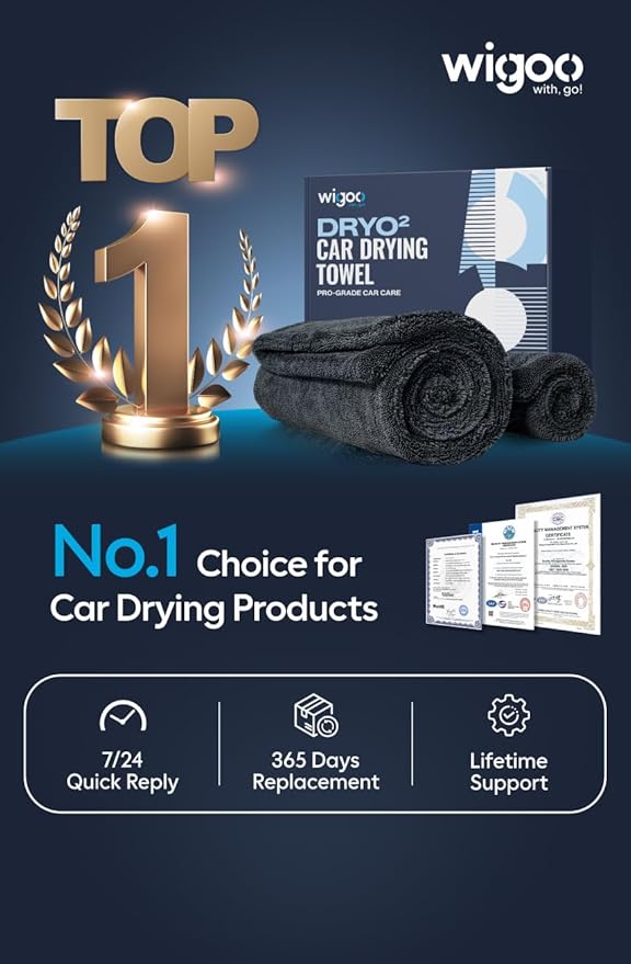 Wigoo Microfiber Car Drying Towels 36" x 24" [1300GSM Ultra-Absorbent, No Streaks & Scratches] Dual-Sided Edgeless Cleaning Towel with Twisted Loop, for Detailing, Cars, SUV, Truck(2-Size Green Set)