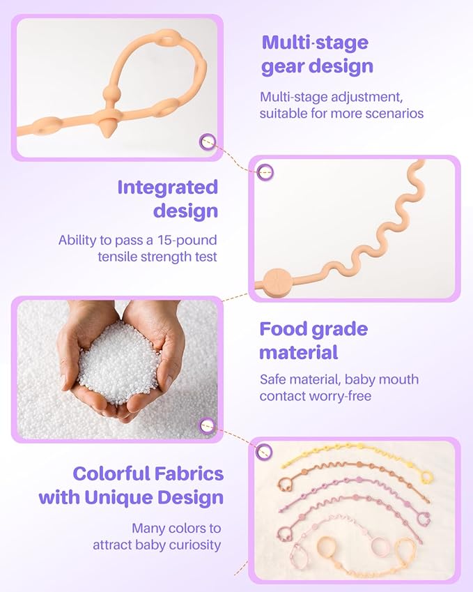LittleHugs Toy Straps for Baby, 6pcs Adjustable Toy Holder for Stroller Accessories, Silicone Tether Pacifier Clip, No Throw Travel Essential Leash for High Chair, Car Seat