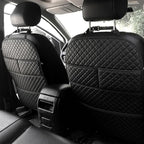 2 Pack Luxury PU Leather Car Seat Back Protector, Waterproof Kick Mats for Kids, No-Sag Backseat Organizer with Sleek Storage Pockets, Easy to Clean Auto Interior Accessories for SUV & Sedan (Black)