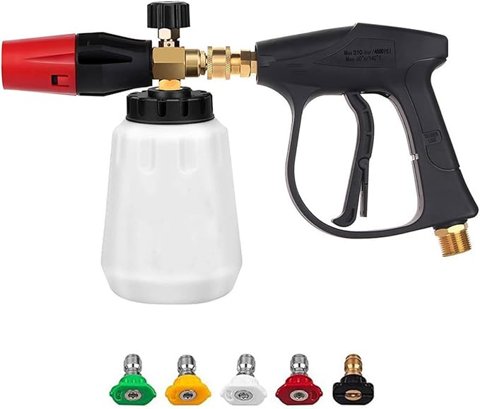 Foam Gun Car Wash Sprayer Set, Adjustable Angle Pressure Washer Gun with 1/4 Inch Quick Connector, Foam Cannon with 5 Pressure Washer Tips and Handle