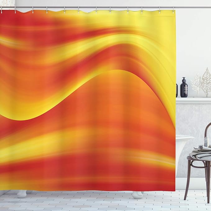 Ambesonne Orange Shower Curtain, Digital Waves with Different Tones with Motion Effect Smooth Hot Lines Art Print, Cloth Fabric Bathroom Decor Set with Hooks, 69" W x 75" L, Burnt Orange