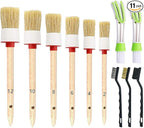 Nurkul 11 Pieces Auto Detailing Brush Set for Cleaning Interior, Exterior, Leather, Including 6 pcs Car Detailing Brushes, 3 pcs Wire Brush and 2 pcs Automotive Air Conditioner Brush