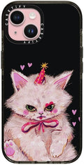 CASETiFY Impact iPhone 15 Case [4X Military Grade Drop Tested / 8.2ft Drop Protection/Compatible with Magsafe] - Cat Print - Clown Kitty - Clear Black