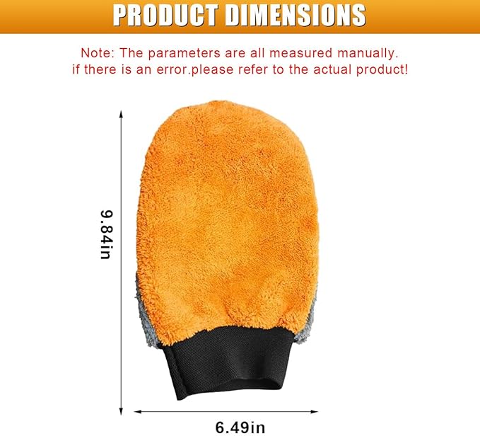 2PCS Car Wash Mitt, Coral Fleece Microfiber Dusting Mitt, No Scratch No Lint Cleaning Glove with Elastic Wrist Cuff, Reusable Car Washing and Detailing Supplies (Palm)