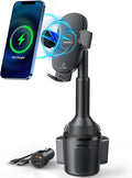 APPS2Car 15W Qi Wireless Car Charger Cup Phone Holder, Fits 3"–4" Round Cup Holders, Adjustable Long Arm & 360° Rotation, Compatible with iPhone 17 16 15 14 13 Pro Max
