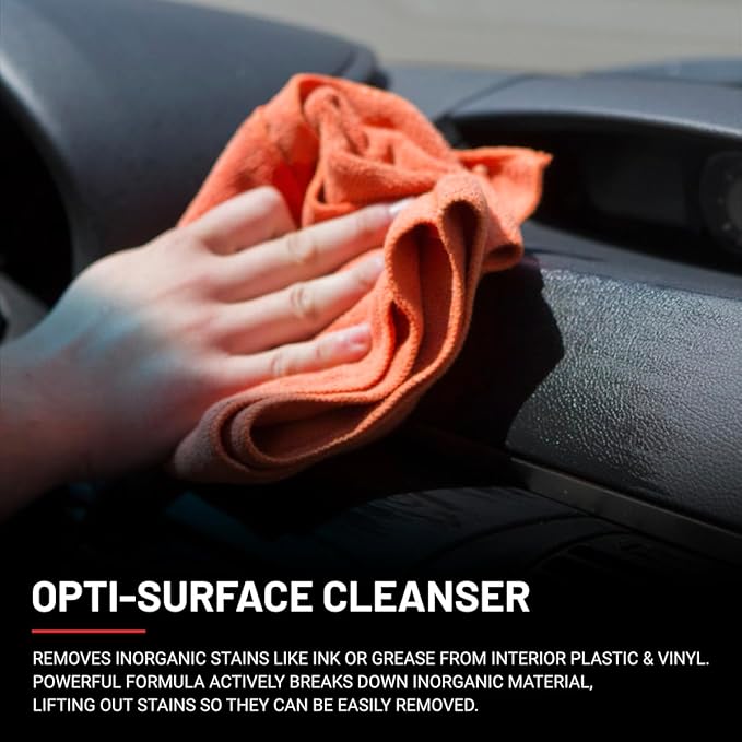 Dr. Beasley's Opti-Surface Cleanser for Autos - Powerful Inorganic Stain Remover, Specially Formulated for Vinyl & Plastic, Non-Oily Matte Finish, 12 Fl Oz