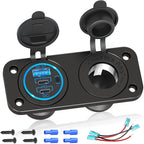 Cigarette Lighter Socket Qidoe 12V Splitter Panel 78W 12V USB Outlet Dual USB C PD&QC3.0 Car Charger Socket ON/Off Switch Waterproof 300W Power Cigarette USB Adapter for Car Marine RV