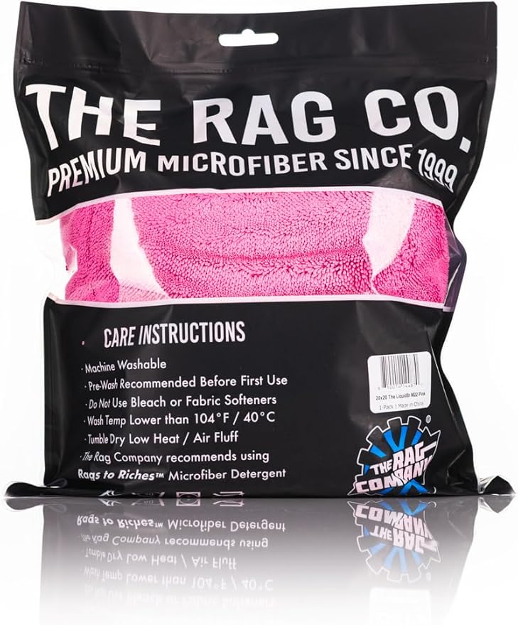 The Rag Company - The Liquid8r M22 Drying Towel - 70/30 Blend, Microfiber, High Absorbency, 20in x 20in - Pink