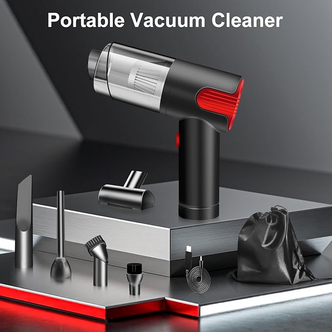 Car Vacuum Portable Cordless 4000PA High Power Mini Vacuum Cleaner 4-in-1 Compressed Air Duster & Air Blower & Pump Hand Held Vacuum with Brushless Motor for Car, Home, Office, Pet
