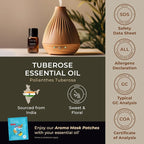 100% Pure Tuberose Essential Oil - 0.34 Fl Oz - Tuberose Oil for Hair, Skin, Diffuser, Aromatherapy & DIY Candle Making Scent