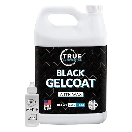 Black Gelcoat with Wax & MEKP Hardener – High-Gloss Marine Repair Kit for Boats, Pools & Fiberglass Surfaces – UV Resistant, Waterproof, Durable Finish (1 Gallon + 2oz Catalyst)
