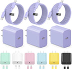 iPhone 17 16 15 Charger Fast Charging 3+3Pack Type C Charger USB C Chargers Block with 6FT Cable for iPhone Air/17/17 Plus/17 Pro/17 Pro Max/16/16 Plus/16 Pro/16 Pro Max/15/15 Pro Max/iPad Pro(Purple)