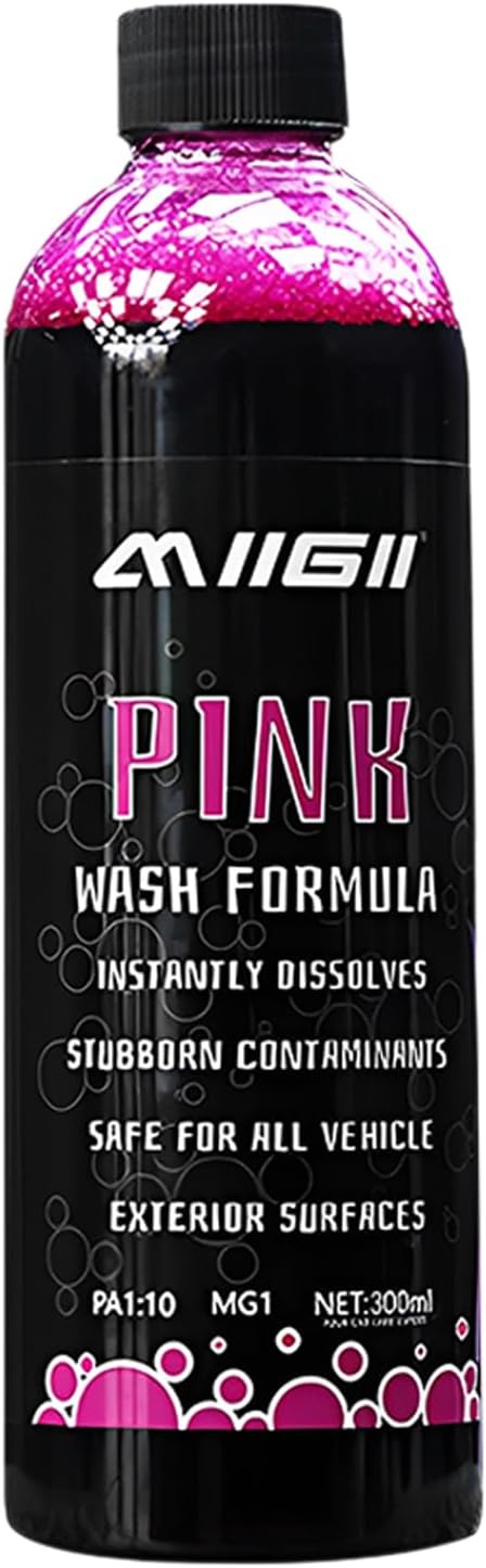 MIIGII Pre-Wash Solution Car Wash Soap - Pink Foam Car Shampoo - Powerful Formula Penetrates and Breaks Down Tree Sap, Bird Droppings & Tough Stains - Works on RVs, Trucks, Cars & More - 300ml (10oz)