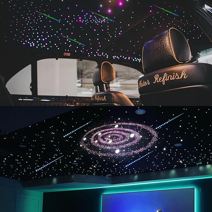 AKEPO 20W Twinkle Dual-Head Dual Color Fiber Optic Lights, Fiber Optic Colorful Meteor Light Kit Sound Activated APP/Remote Control for Car Starlights Headliner/Home 1000pcs 13.1ft/4m Fiber Strands