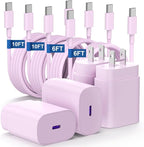 Essri Type C Charger Fast Charging for Samsung Galaxy S25/S24/S23/S22/Note 20,4Pack 25W Super USB C Fast Charger Block with (6ft+10ft) x2 Cables for iPhone 15/16 Pro Max/Plus, Android Phones-Pink