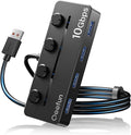 Qeefun 4-Port USB 3.2 Hub, Individual LED Power Switches, 10Gbps Data Transfer USB 3.2 Gen 2 Splitter with 4ft Extension Cable, Multiple USB Extender for Laptop, PC, iMac, USB Flash Drives and More