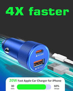iPhone Car Charger, 2-Port Fast USB C Car Charger Dual USB C & USB A Car Charger Adapter Cigarette Lighter with 2Pack Lightning Cable for iPhone 14 Pro Max/14 Pro/14 Plus/13 Pro Max/12 Mini/11/X, iPad