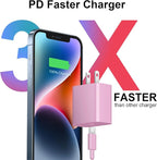 iPhone 17 16 15 Charger Fast Charging 2+2Pack 20W USB C Wall Charger with 10FT Fast Charging Cable Compatible with iPhone 17/17 Air/17 Pro/17 Pro Max/iPhone 16/15 Series, iPad Pro/AirPods-Pink