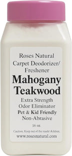 Mahogany Teakwood Carpet Deodorizer Powder – Pet Odor Eliminator & Carpet Freshener, Rugs & Upholstery, Natural Baking Soda Formula, Kid & Pet Friendly, Long Lasting Scent, 16 oz
