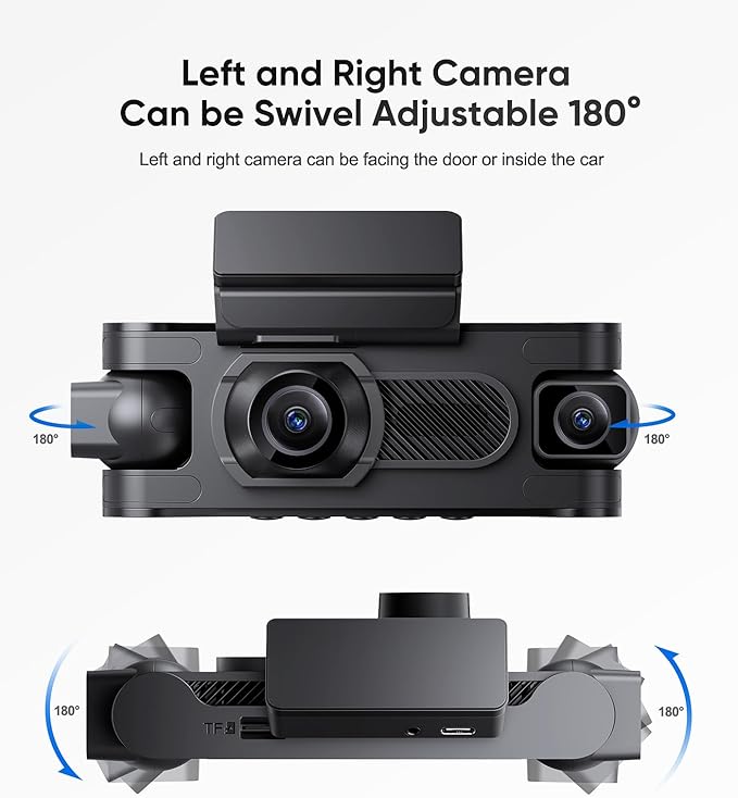 4 Channel Dash Cam Front and Rear Inside Left Right, 1080P Dash Camera for Cars,Car Camera with 3" IPS Screen,Night Vision,Included 64GB Card,Support Optional GPS, 24/7 Recording Parking Mode