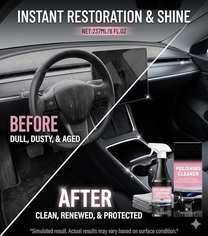 Car Interior Cleaner, Car Interior Care & Cleaner Spray 237ml, 2026 New All Purpose Polishing Cleaner Car Interior Spray, Polishing Cleaner Detailer Spray for Vehicle for Plastic,Rubber,Glass (1Set)