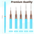 5PCS Nail Art Brushes Set with Pink Leather Case，【Metallic Material】 【Various Size】 【Light Weight】Nail Brush， Nail Brushes for Nail Art，Size：5mm,8mm,12mm,20mm,25mm, Blue
