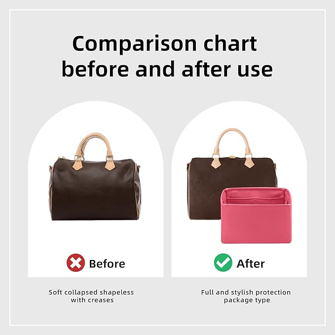 DGAZ Silk Purse Organizer Insert Fits LV Speedy 16/20/25/30/35/40/45 bags，Silky Smooth Bag Organizer，Luxury Handbag & Tote Shaper(Rose lipstick,SP20)