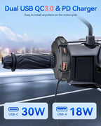 EXTRACTME Motorcycle Phone Charger, Ultra-Narrow Dual USB Type C 30W PD & Quick Charge 3.0 Motorcycle USB Charger, Waterproof Motorcycle USB Port for Phone, Tablet, GPS (Only 0.51 in Wide), Black