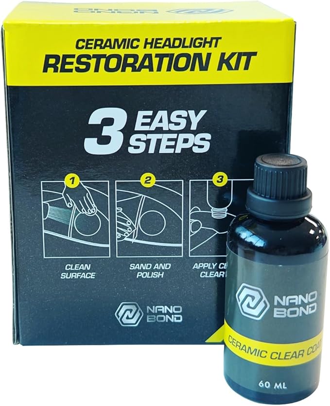 Nano Bond Ceramic Headlight Restoration Kit - No Power Tools Needed, Self-Leveling Headlight Clear Coat, 3 Easy Steps, Removes Oxidation from Foggy Plastic Lenses, 30ml Bottle