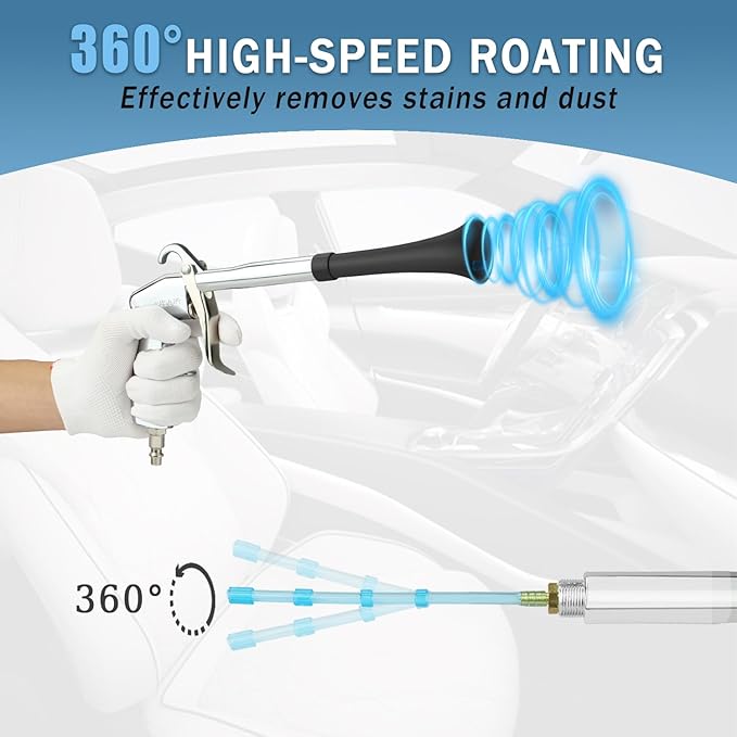 Car Cleaning Air Gun with 2 Nozzle Sets,Interior Cleaning Kit for Vehicle Upholstery, Carpet, and Seats