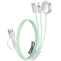 1Pack Multi Charging Cable Cord for Travel Essentials,Apple Watch Charger,iPhone Charger,[3-in-2] Type C/Lightning Cable Portable Designed for iWatch,iPhone 17-8,Galaxy S25-21,AirPods,iPad-4FT Green