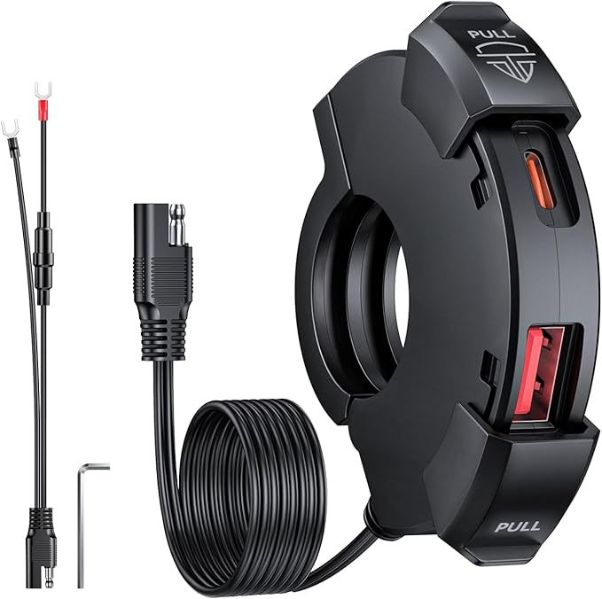 EXTRACTME Motorcycle Phone Charger, Ultra-Narrow Dual USB Type C 30W PD & Quick Charge 3.0 Motorcycle USB Charger, Waterproof Motorcycle USB Port for Phone, Tablet, GPS (Only 0.51 in Wide), Black