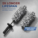9PCS Pro Wheel & Tire Cleaning Kit - Flat Replaceable-Head Brush, Pocket Dual-Material Pads, Dual-Bristle Brushes, Boar Hair Detail Brush & Towel | Scratch-Free for All Vehicles