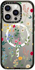 CASETiFY Impact Case for iPhone 15 Pro [4X Military Grade Drop Tested / 8.2ft Drop Protection/Compatible with Magsafe] - Spring Botanicals 2 - Clear Black