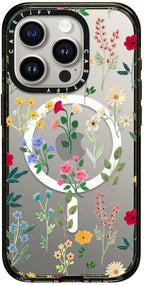 CASETiFY Impact Case for iPhone 15 Pro [4X Military Grade Drop Tested / 8.2ft Drop Protection/Compatible with Magsafe] - Spring Botanicals 2 - Clear Black