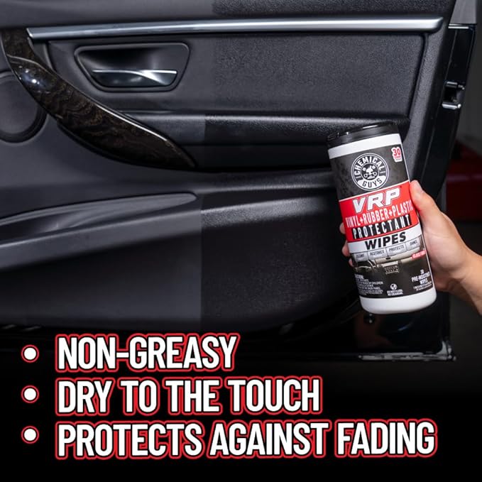 Chemical Guys VRP Vinyl, Rubber, Plastic Shine and Protectant Wipes Canister (30 ct) (2 Pack) – Quick Detail Wipes for Interior & Exterior Surfaces
