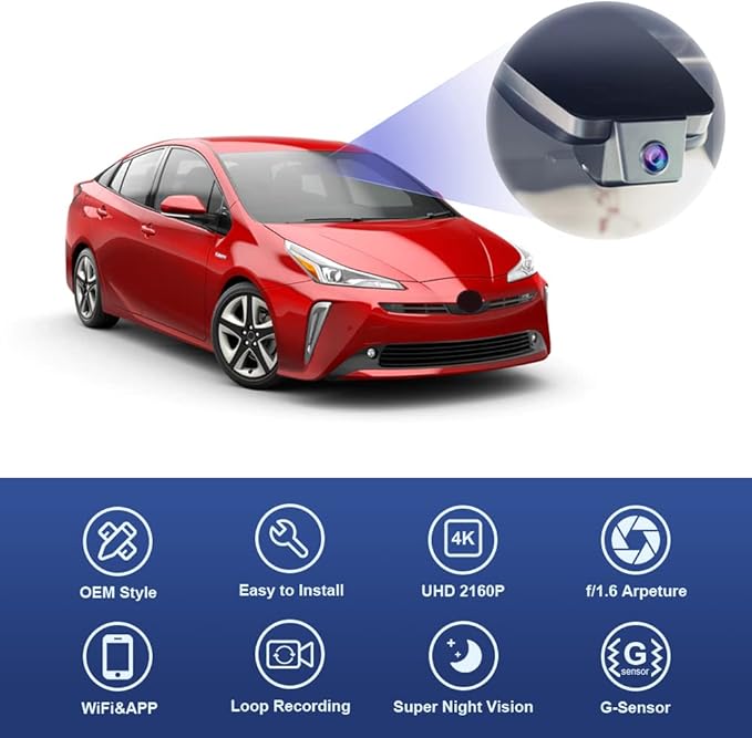 Fitcamx 4K Dash Cam Suitable for Toyota Prius 2018-2022 (Part No#86466-47021) Gen4/XW50, Integrated OEM Look, UHD 2160P Video, Built-in WiFi & APP, Loop Recording, G-Sensor, Plug & Play, 64GB Card