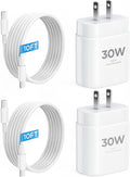 iPhone 17 16 15 Charger Fast Charging 10FT Cable, 30W USB C Charger Block for i Phone 15 16 16e 17 Air Plus Pro Max/iPad Pro/AirPods, PD USBC Power Adapter Wall Plug & Type C to C Cord, 2 Pack