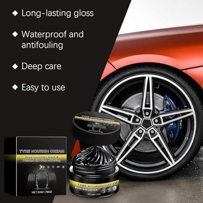 Tyre Nourish Cream, UV Protection and Waterproof Powerful Wheel Cleaning Refurbish Wax, 2026 New Tyre Nourish Cream Maintain Luster, Long-Lasting Tire Shine Gelfor for Car Tires (2PC)